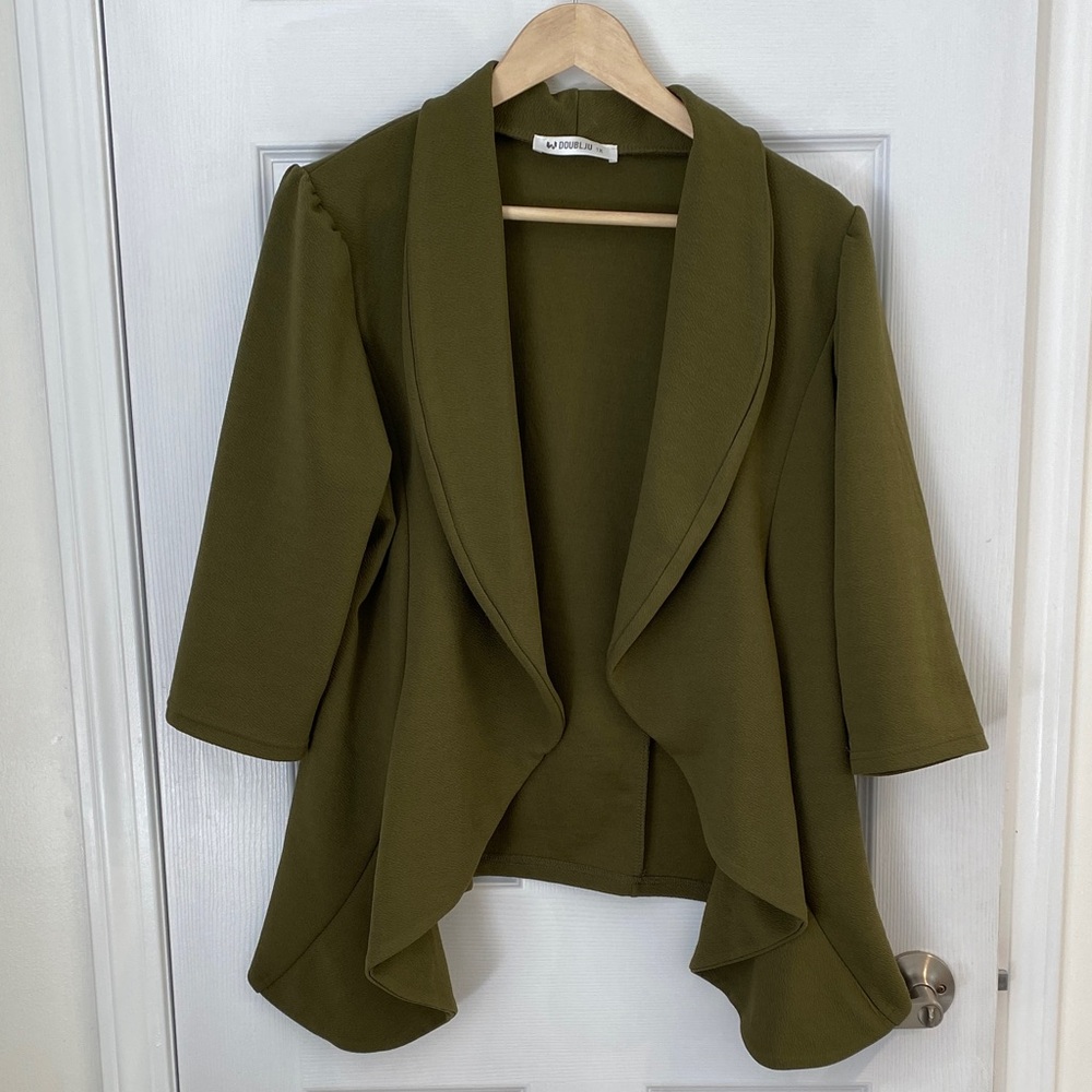 Women's Olive Green Open Front Blazer; Amazon Viral Plus size Workwear; Sz 1X